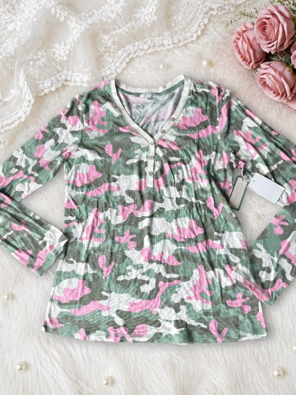 PJ Salvage Pink & Green Camo Long-Sleeve Henley
